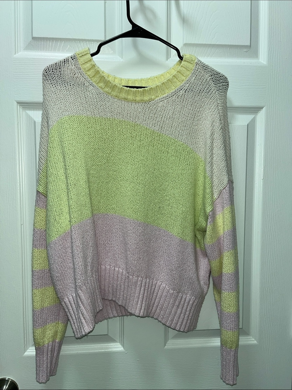 American Eagle Outfitters Cream Knit Sweater with Pale Yellow Trim
